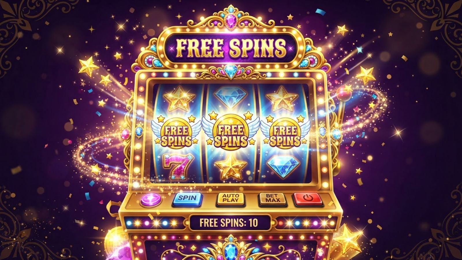 Golden slot reel with stars on a dark background